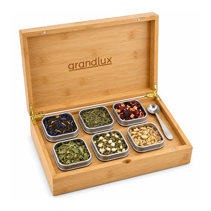 Grandlux Theedoos 6 vaks voor Losse Thee - Naturel (pre-order)