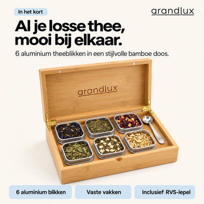 Grandlux Theedoos 6 vaks voor Losse Thee - Naturel (pre-order)