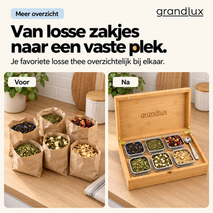 Grandlux Theedoos 6 vaks voor Losse Thee - Naturel (pre-order)