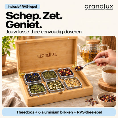 Grandlux Theedoos 6 vaks voor Losse Thee - Naturel (pre-order)