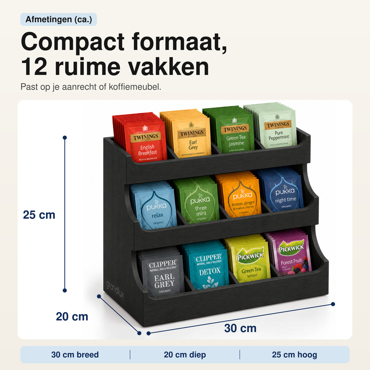 Grandlux Theedoos 12 Vaks - Capsulehouder - Zwart (pre-order)