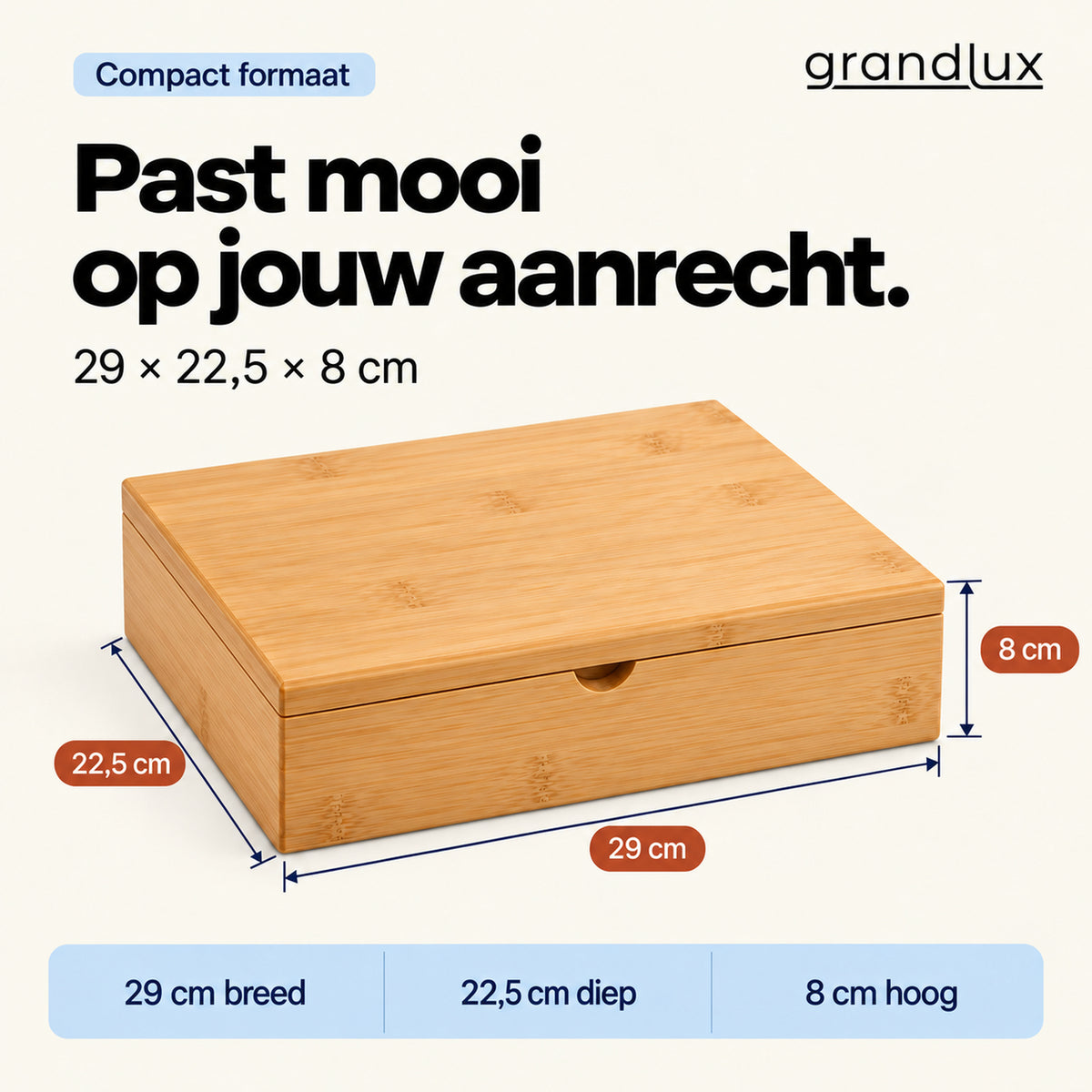 Grandlux Theedoos 6 vaks voor Losse Thee - Naturel (pre-order)