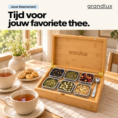Grandlux Theedoos 6 vaks voor Losse Thee - Naturel (pre-order)