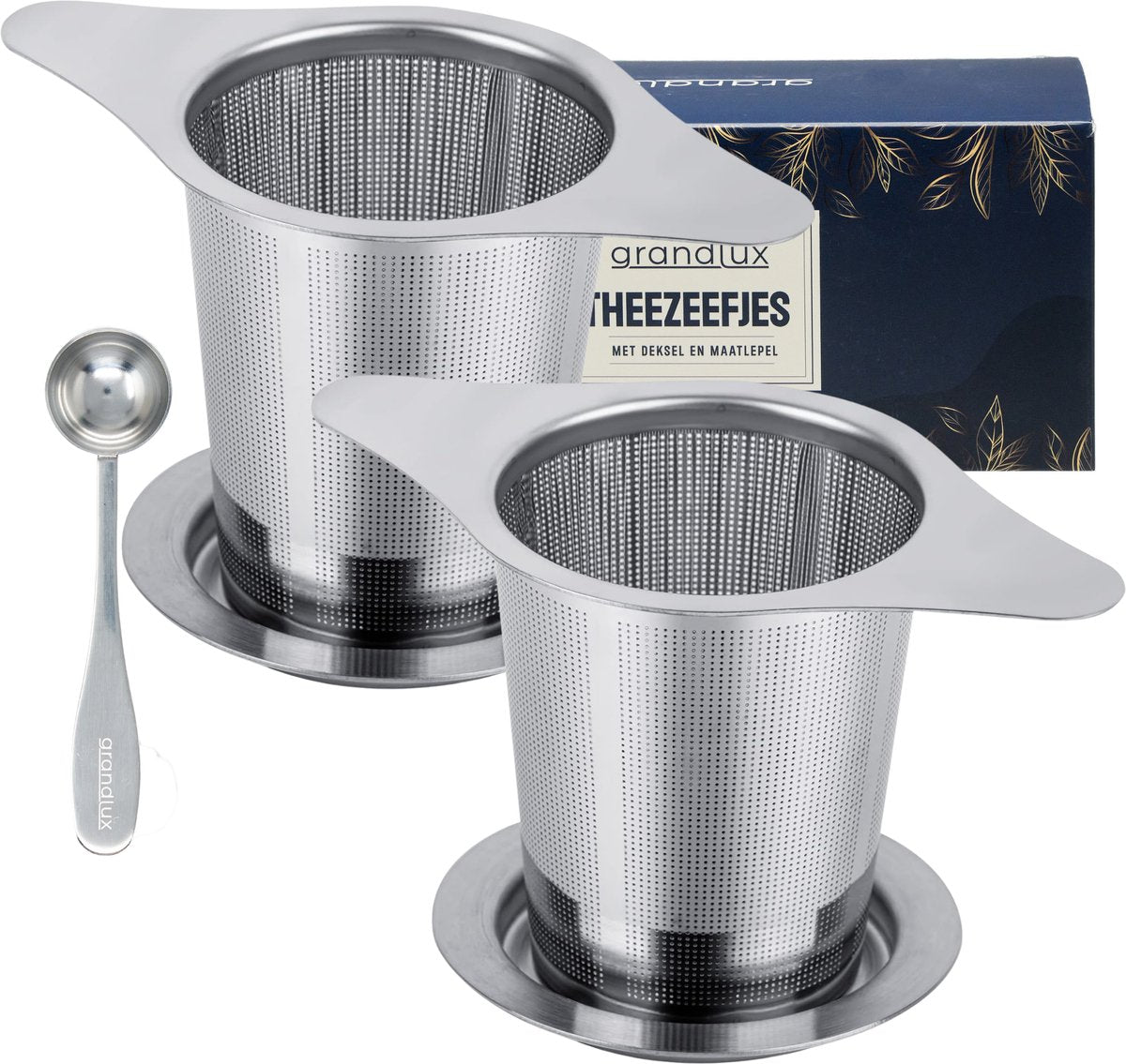 Grandlux Theezeef 2 stuks – RVS Theefilter met Handvat en Lekplaatje