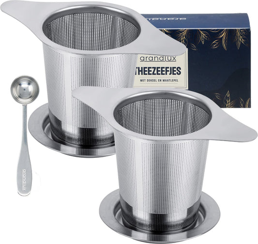 Grandlux Theezeef 2 stuks – RVS Theefilter met Handvat en Lekplaatje