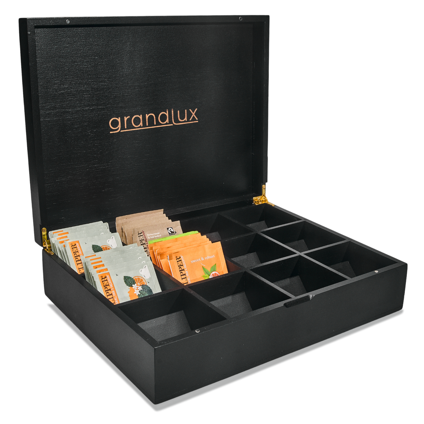 Grandlux Theedoos 12 Vaks - Zwart