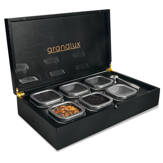 (pre-order) Grandlux Theedoos 6 vaks voor Losse Thee - Zwart