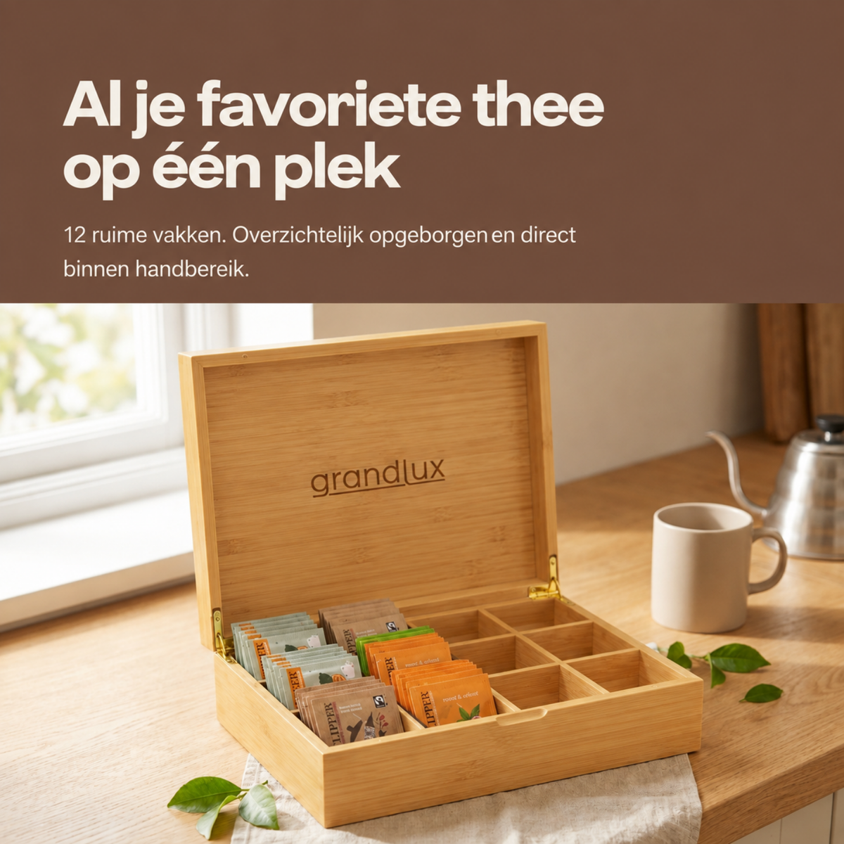 Grandlux Theedoos 12 Vaks - Naturel