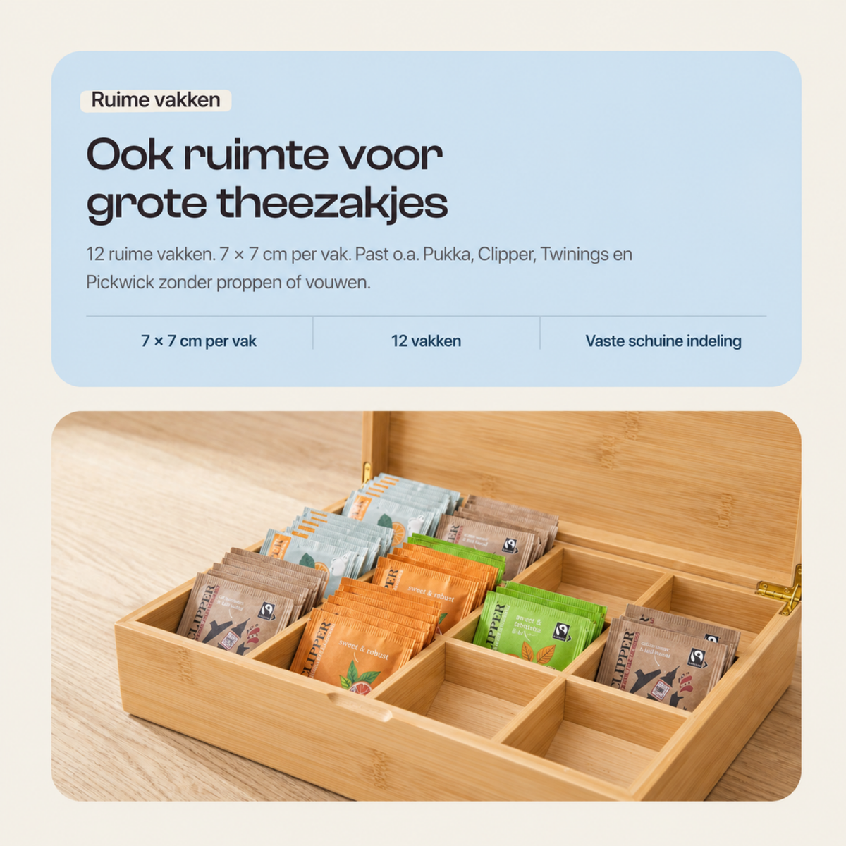 Grandlux Theedoos 12 Vaks - Naturel