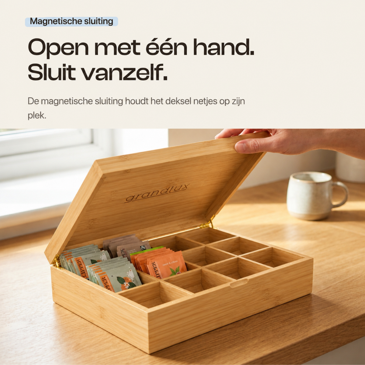 Grandlux Theedoos 12 Vaks - Naturel