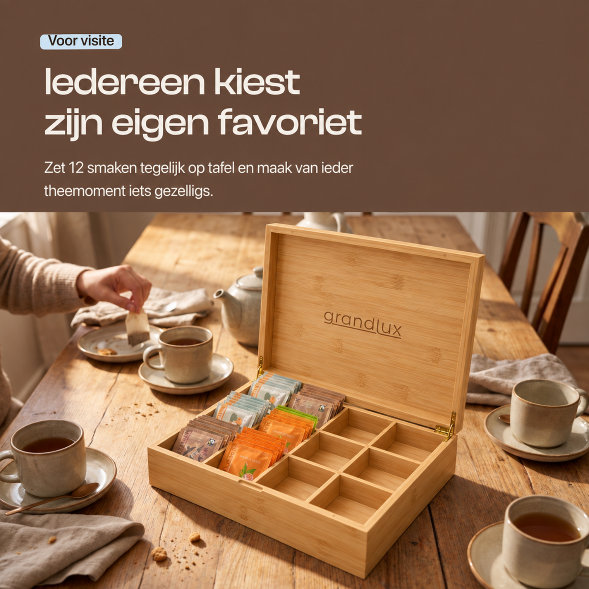 Grandlux Theedoos 12 Vaks - Naturel