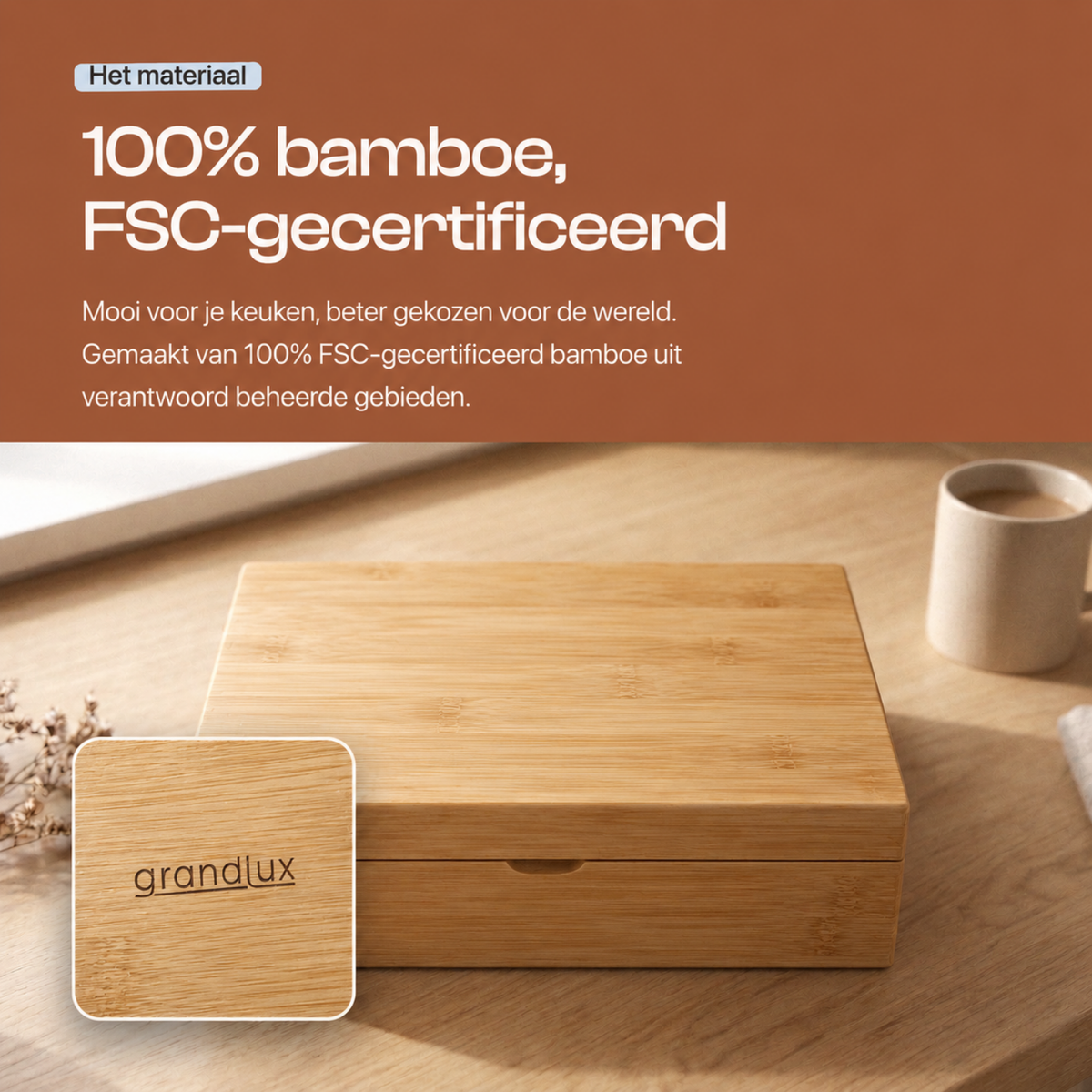 Grandlux Theedoos 12 Vaks - Naturel