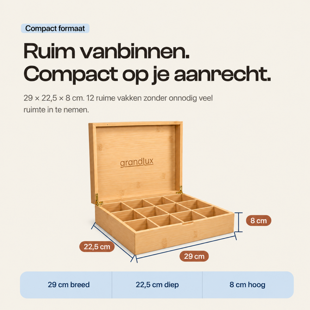 Grandlux Theedoos 12 Vaks - Naturel