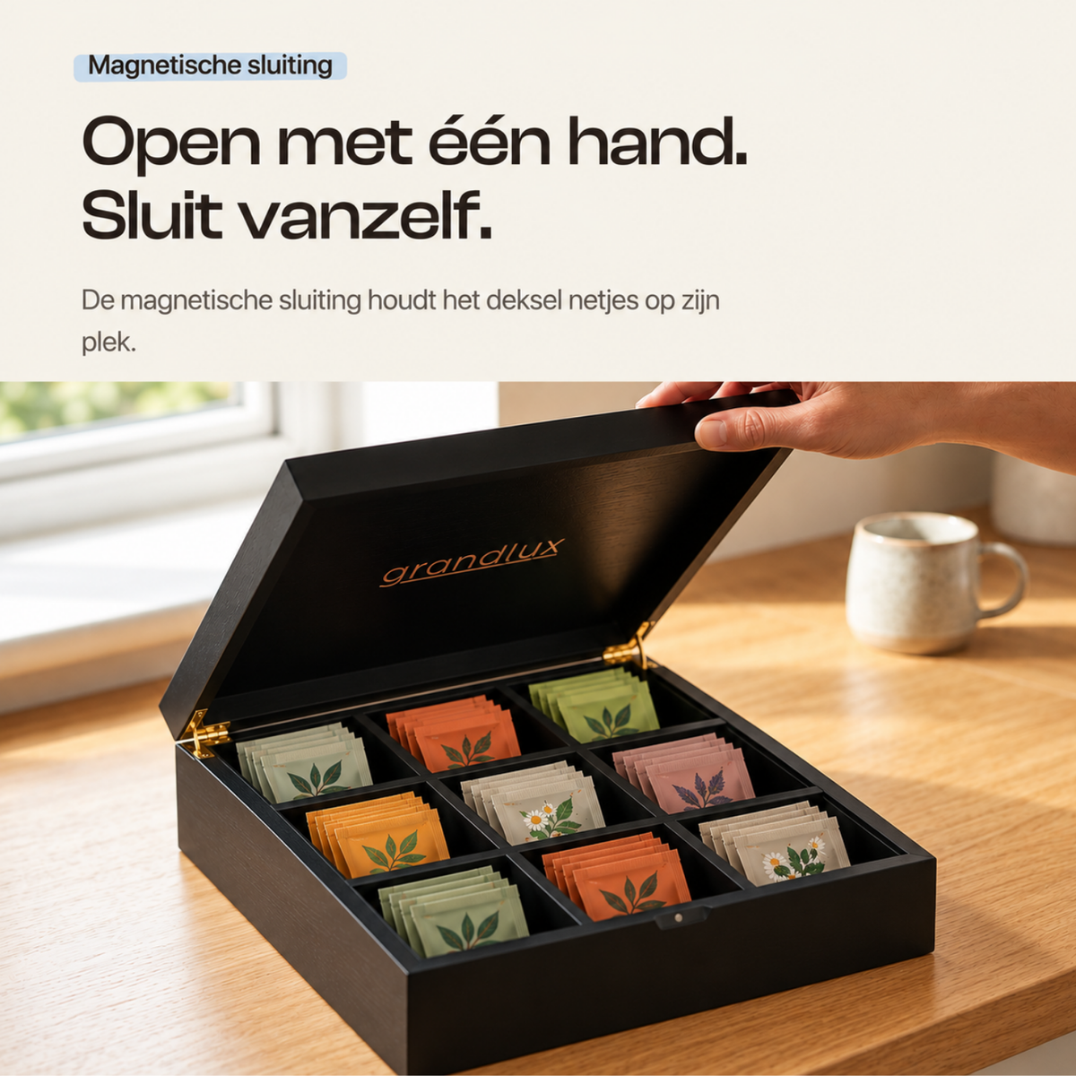 Grandlux Theedoos 9 Vaks – Zwart