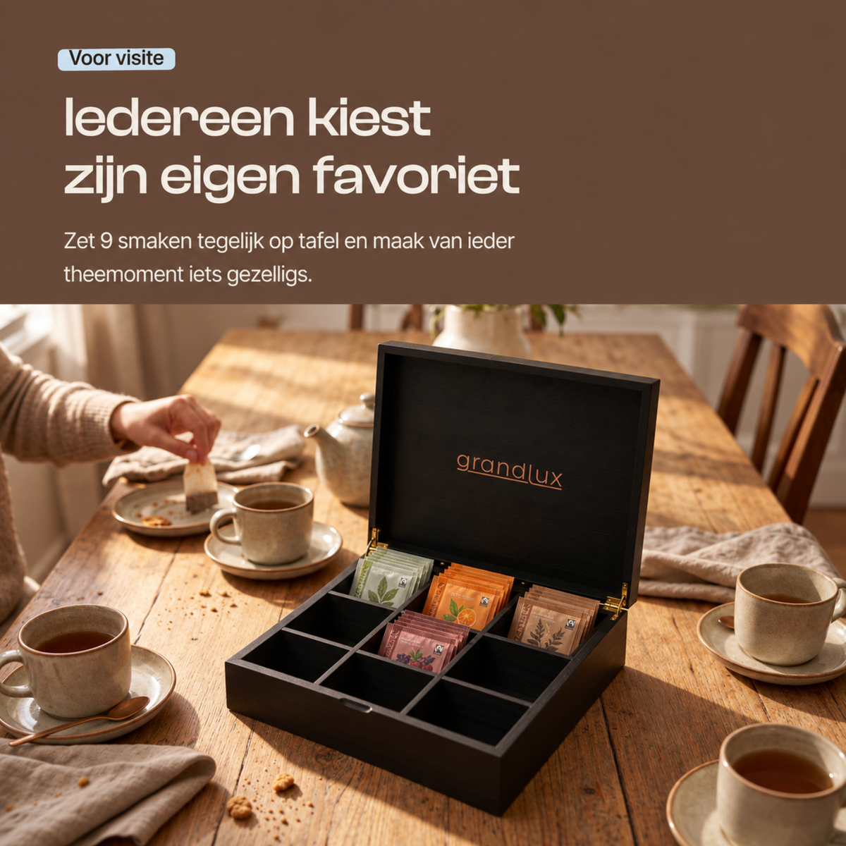 Grandlux Theedoos 9 Vaks – Zwart
