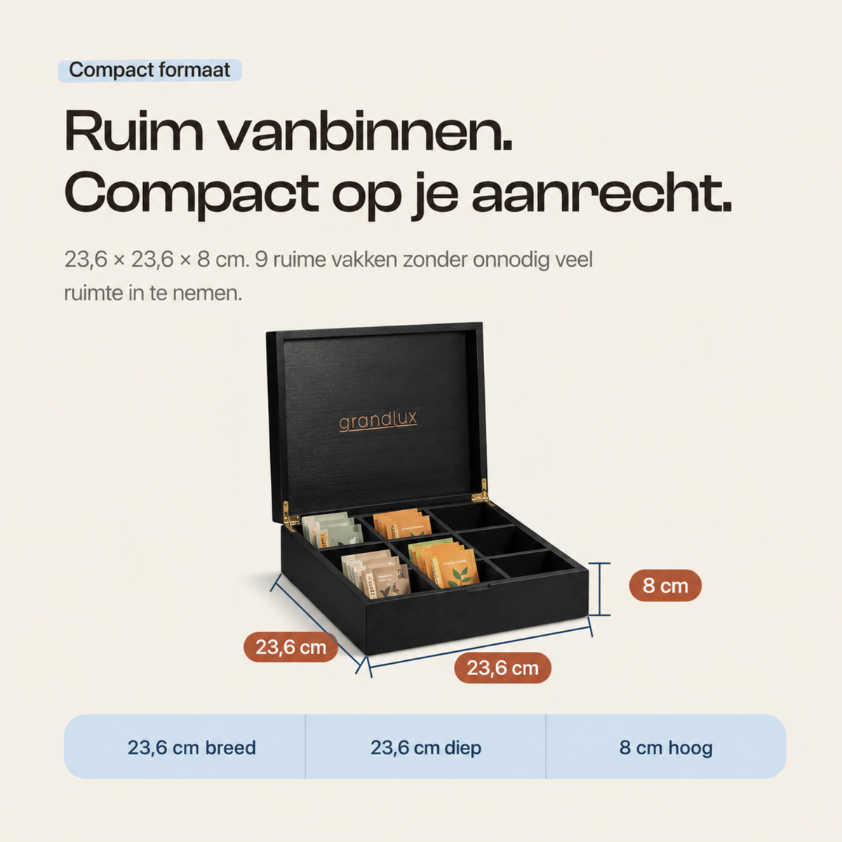 Grandlux Theedoos 9 Vaks – Zwart
