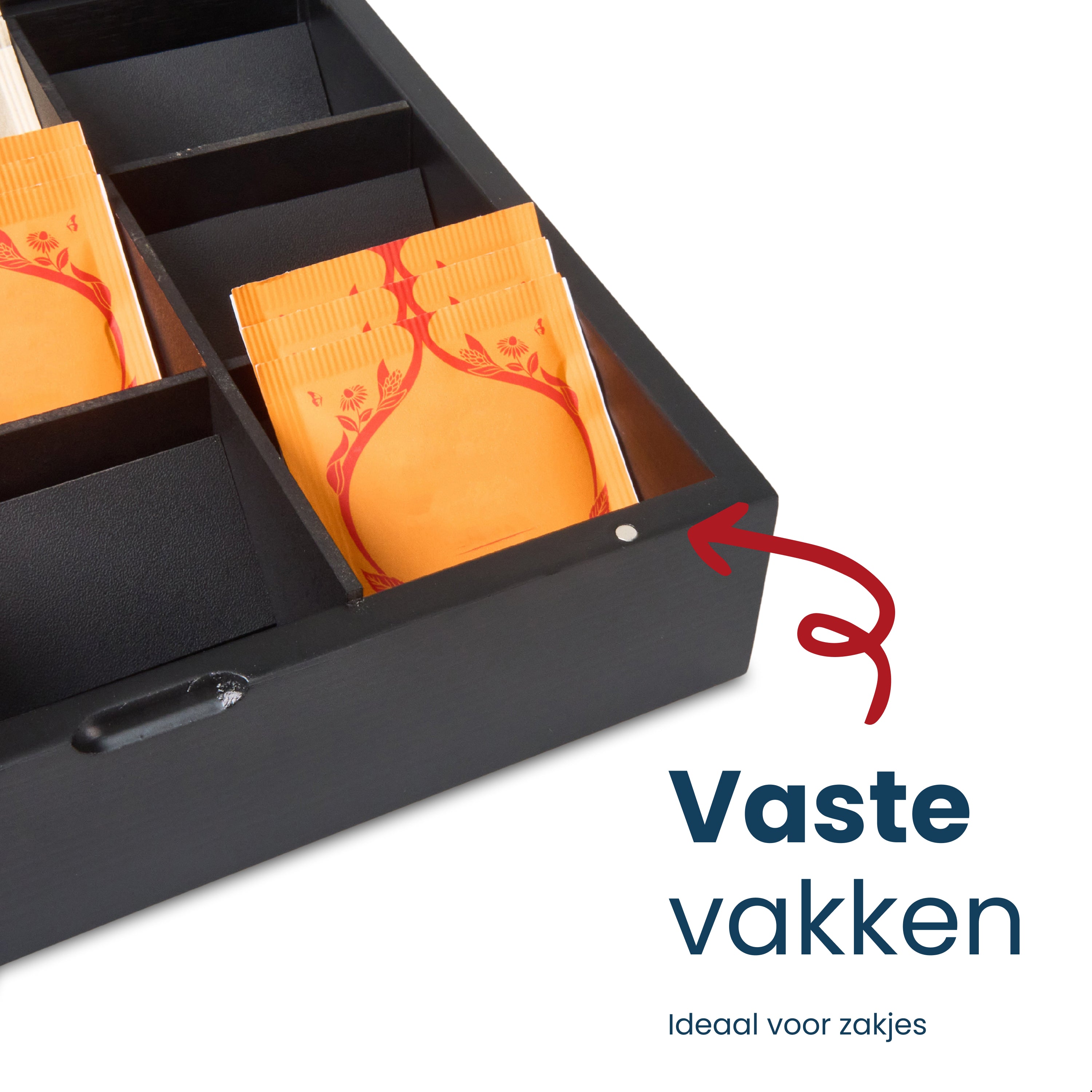 Grandlux Theedoos 9 Vaks - Magneetsluiting - Ruime Vakken voor Pickwick, Pukka, Twinings, Clipper - Theekist - Zwart