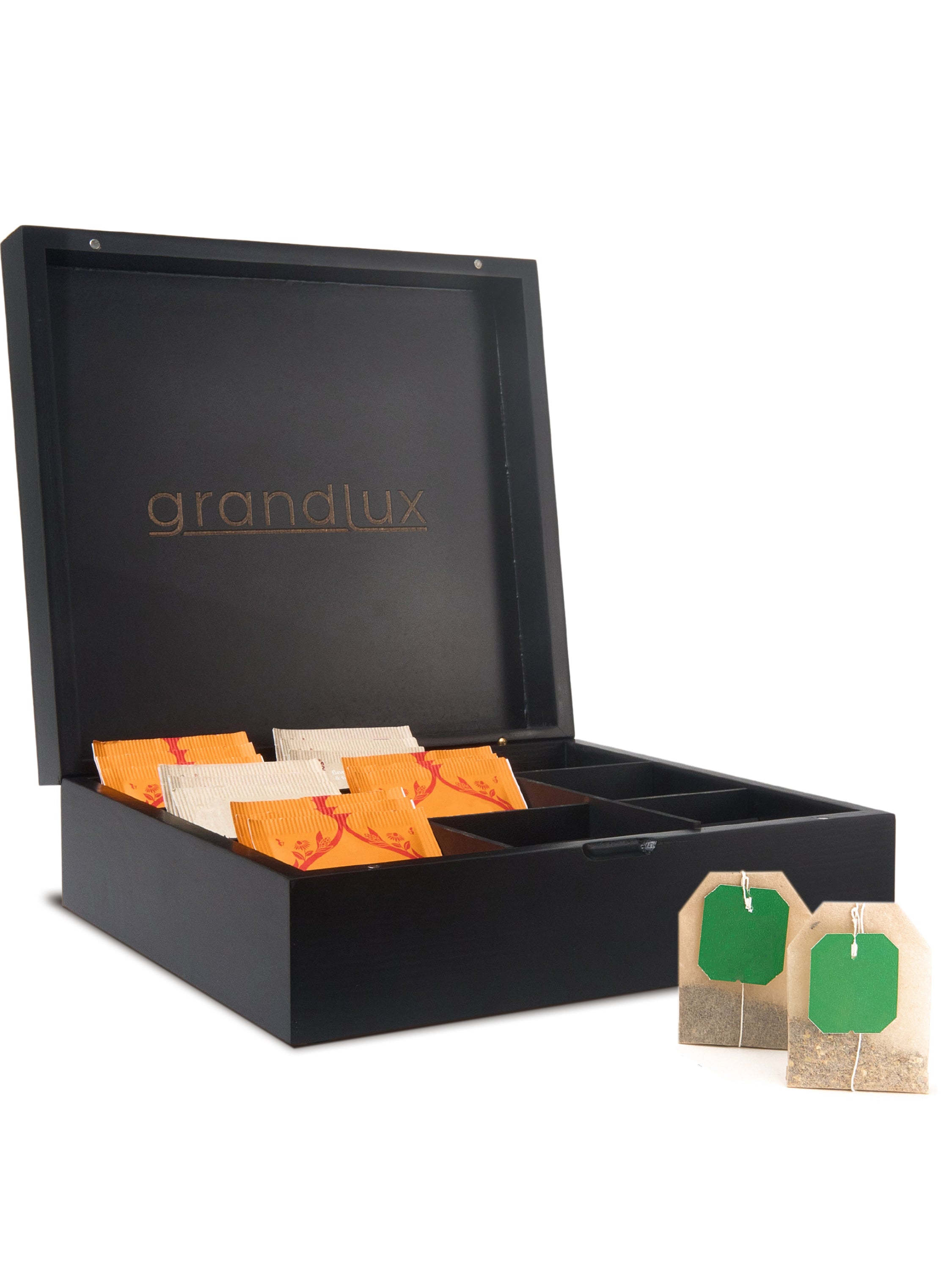 Grandlux Theedoos 9 Vaks - Magneetsluiting - Ruime Vakken voor Pickwick, Pukka, Twinings, Clipper - Theekist - Zwart