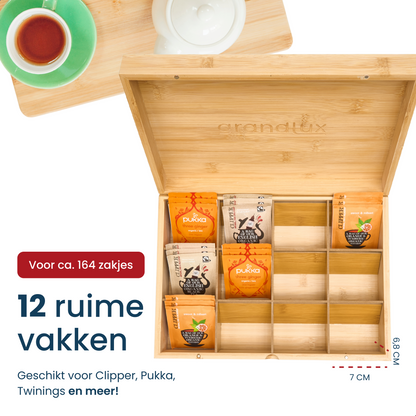 Grandlux Theedoos 12 Vaks - Ruime Vakken – 100% FSC Bamboe
