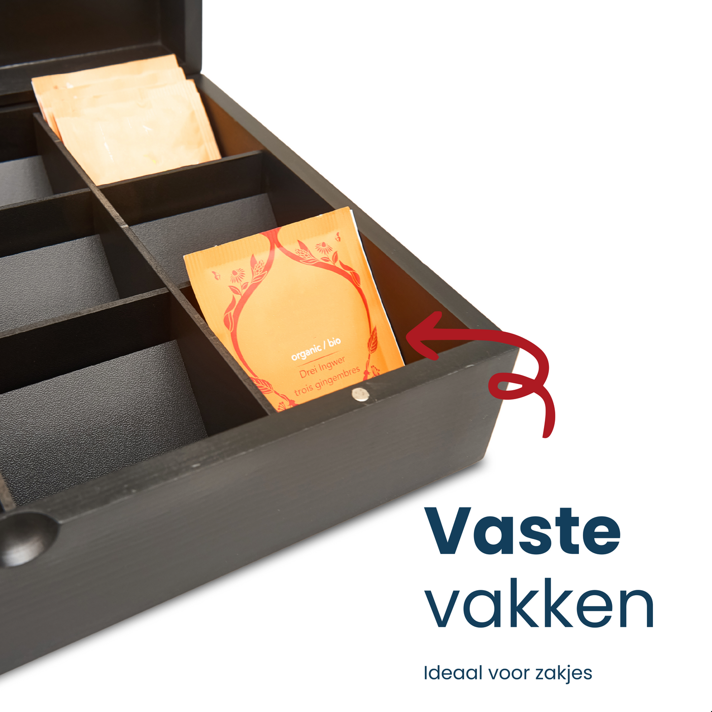 Grandlux Theedoos 12 Vaks - Ruime Vakken – 100% FSC Bamboe – Zwart