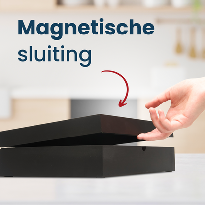 Grandlux Theedoos 12 Vaks - Ruime Vakken – 100% FSC Bamboe – Zwart