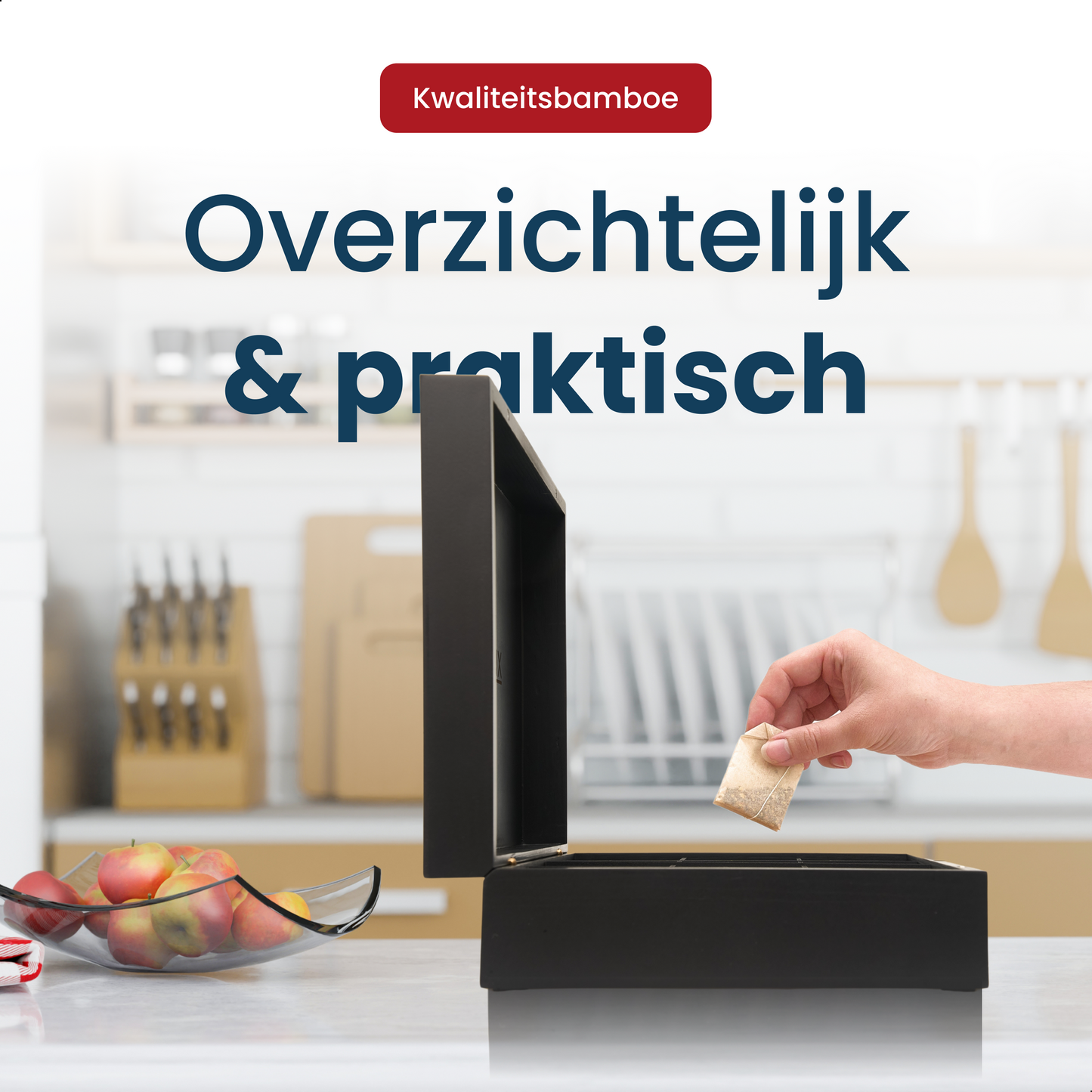 Grandlux Theedoos 12 Vaks - Ruime Vakken – 100% FSC Bamboe – Zwart