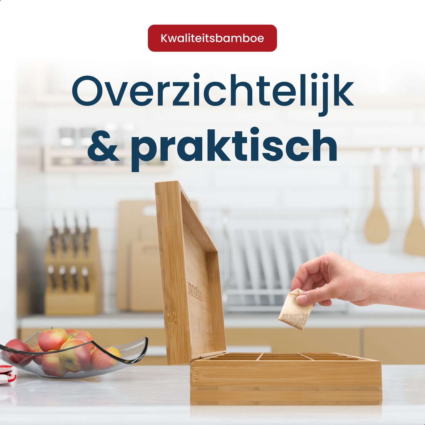 Grandlux Theedoos 12 Vaks - Ruime Vakken – 100% FSC Bamboe