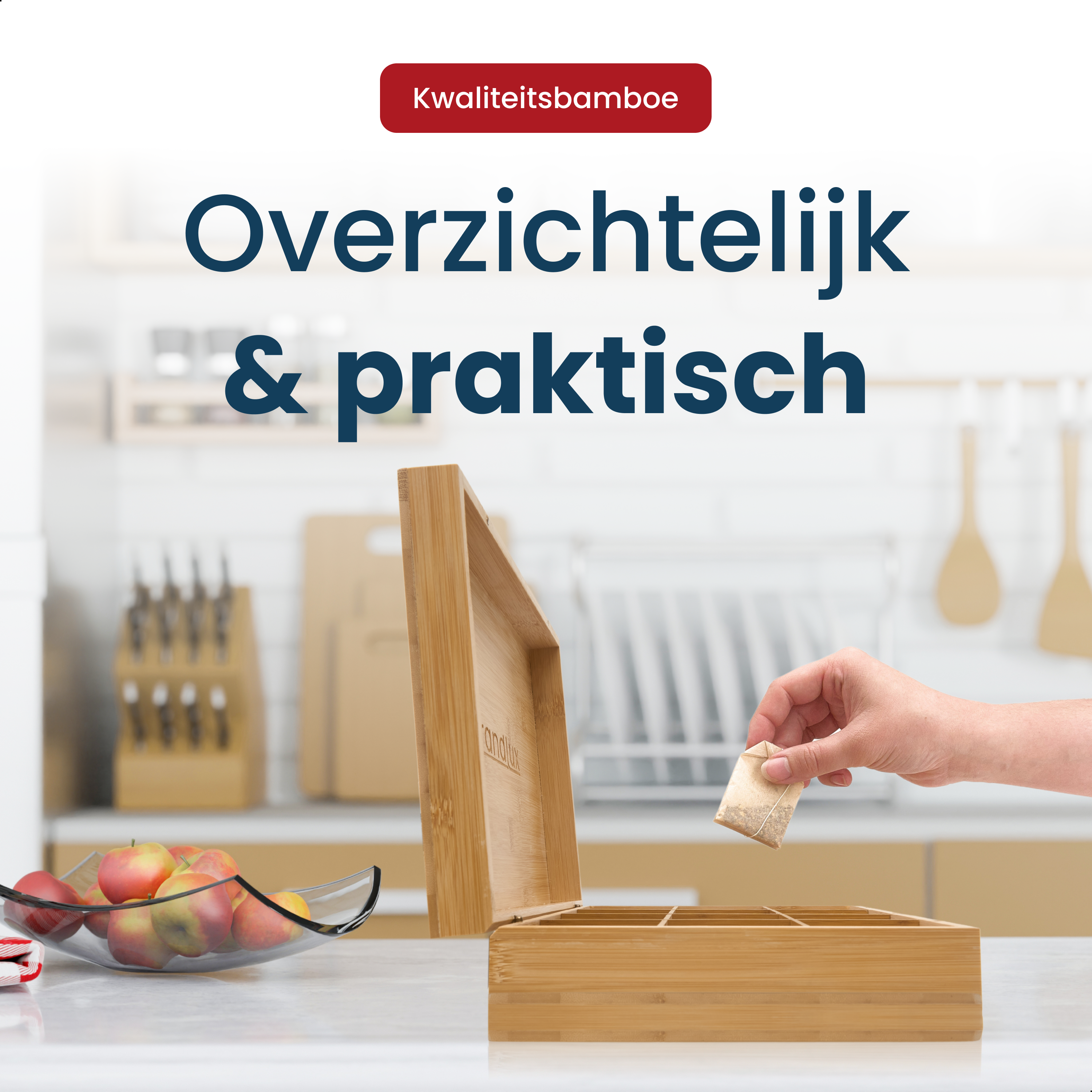 Grandlux Theedoos 12 Vaks - Ruime Vakken voor Pickwick, Pukka, Twinings, Clipper - Theekist - Bamboe