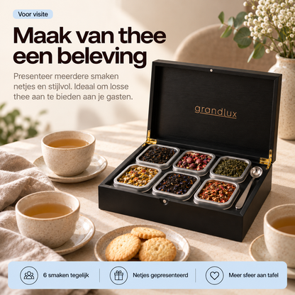 Grandlux Theedoos 6 vaks voor Losse Thee - Zwart