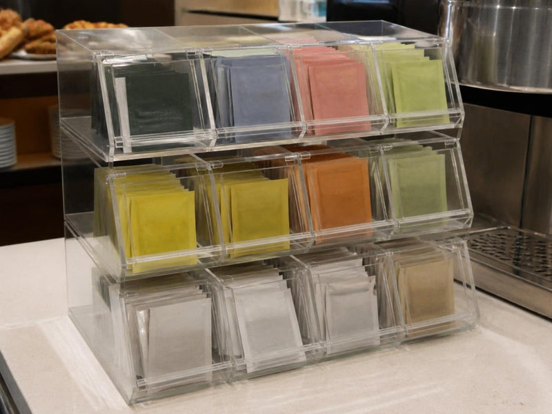 Acryl horeca theebox op een buffet