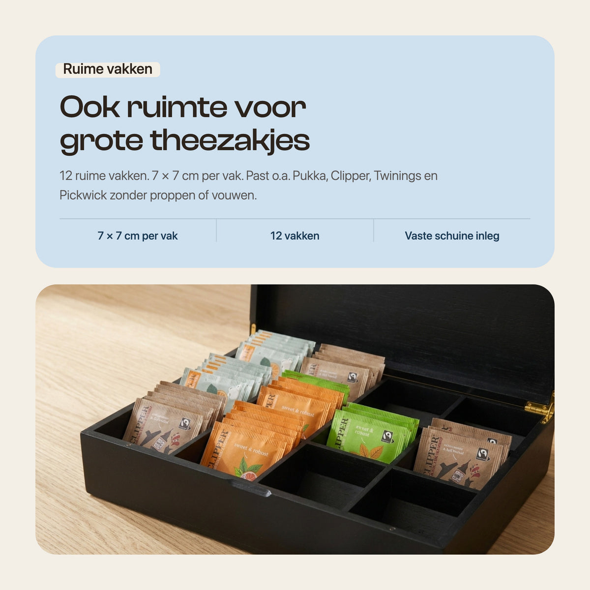 Grandlux Theedoos 12 Vaks - Zwart