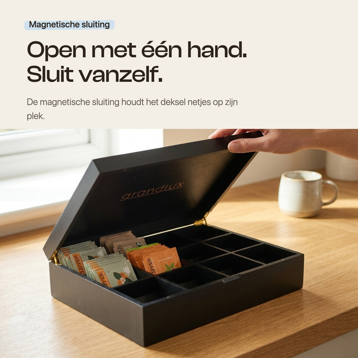 Grandlux Theedoos 12 Vaks - Zwart