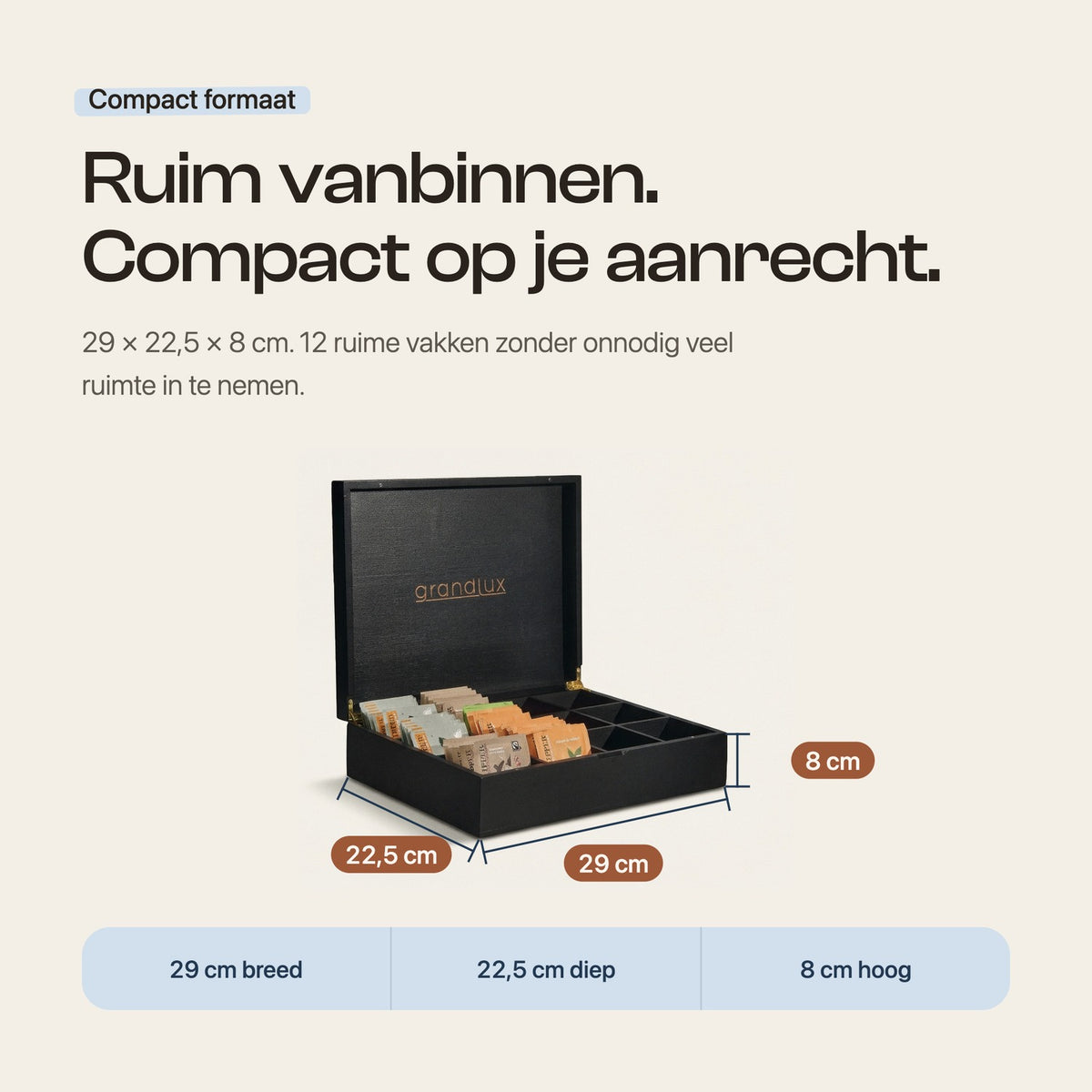 Grandlux Theedoos 12 Vaks - Zwart