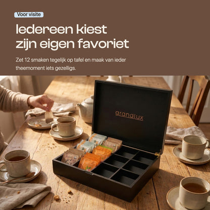 Grandlux Theedoos 12 Vaks - Zwart