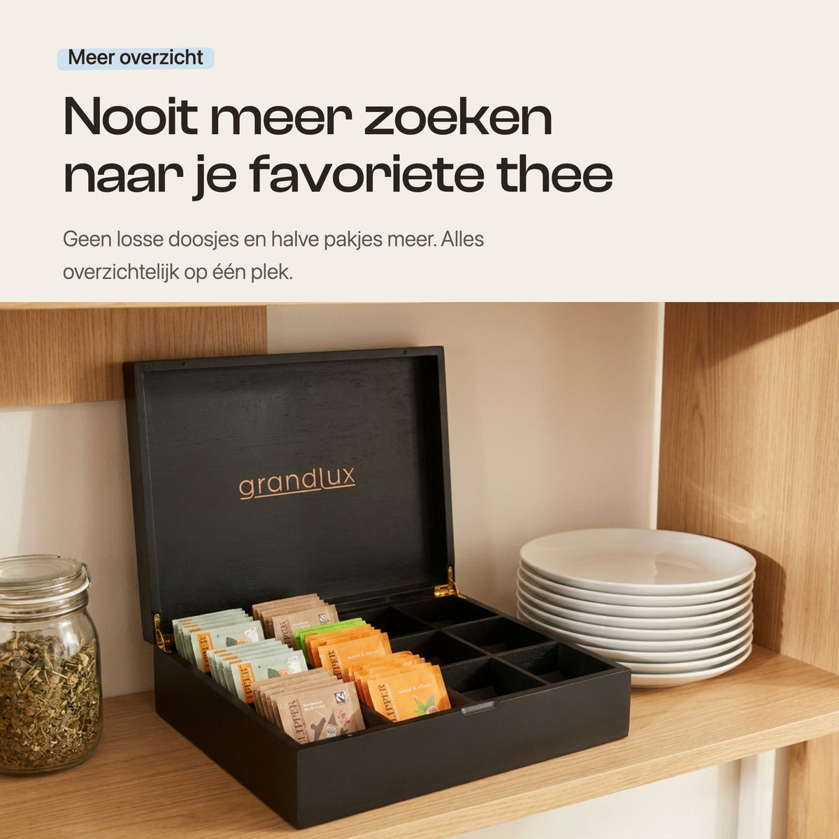Grandlux Theedoos 12 Vaks - Zwart